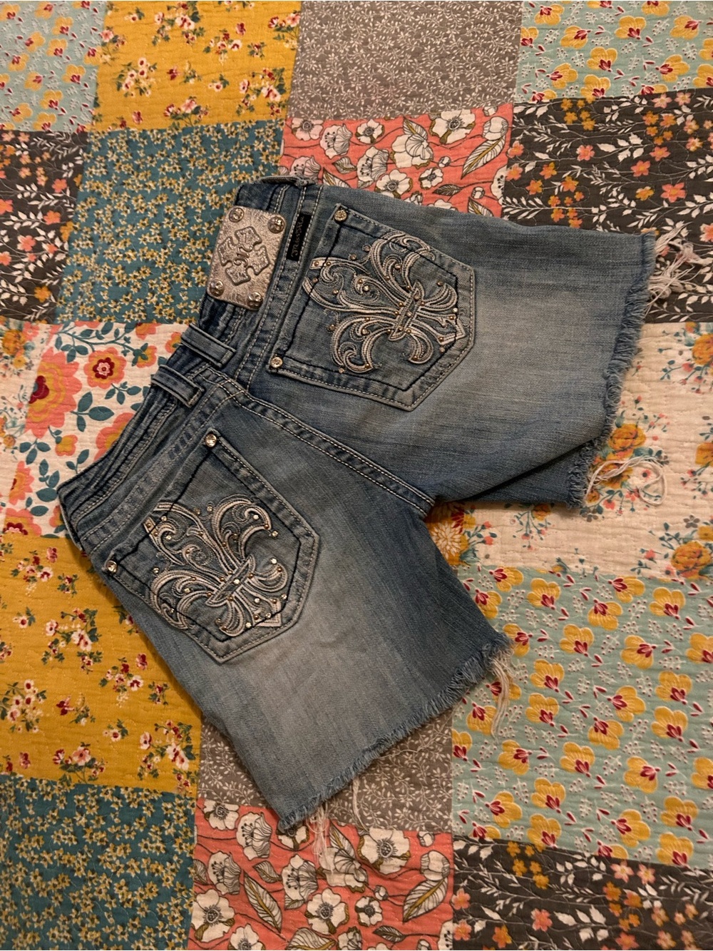 Miss Me Light Blue Embellished Denim Shorts
